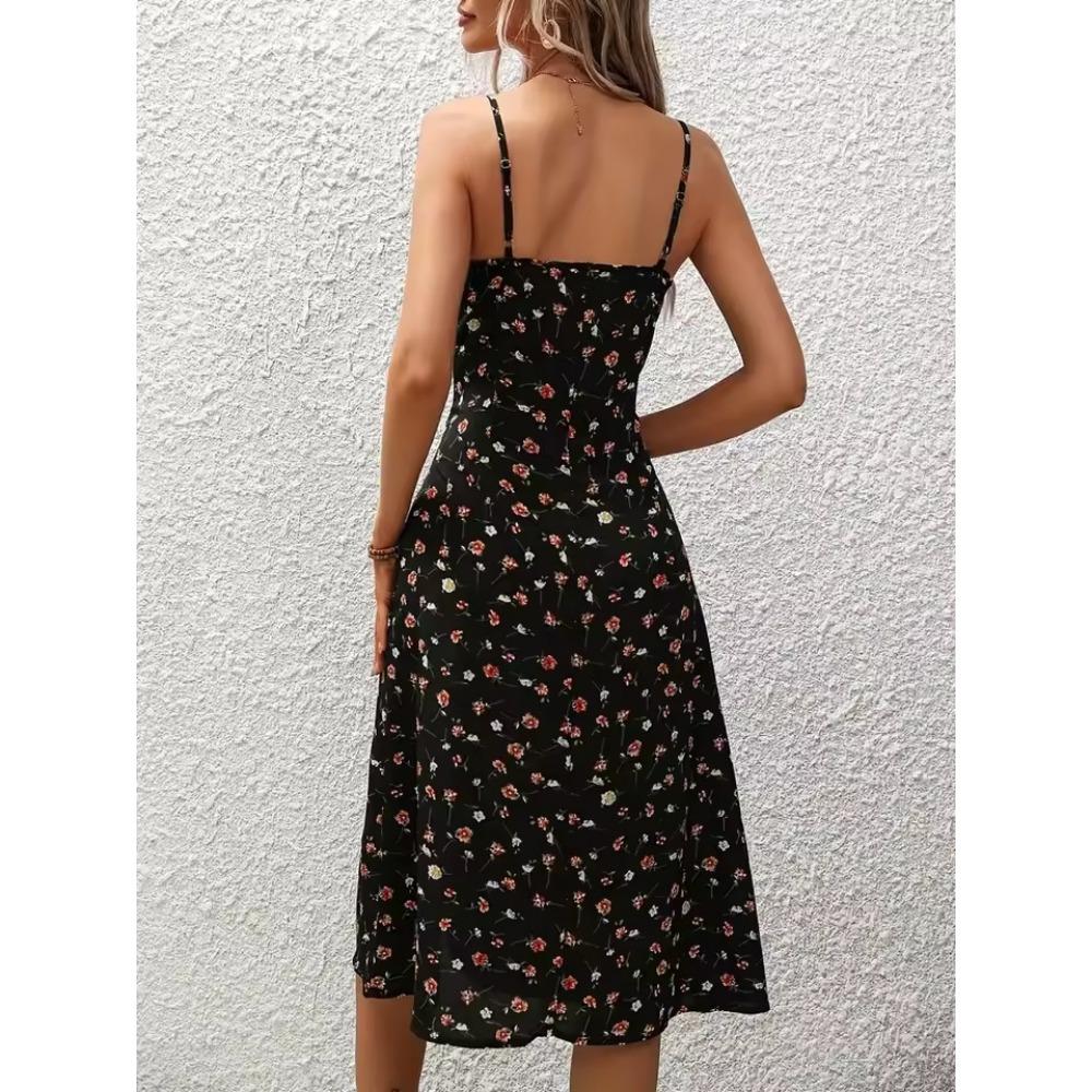 2025 Estate Sexy Spaghetti Straps Dress Donna Moda Polka Dot Stampa Senza Maniche Slit Dress Boho Casual Beach Midi Abiti