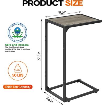 Mesa Lateral em C para Sofá/Cama - Mesa Lateral Compacta com Bandeja Removível, Montagem Sem Ferramentas para Espaços Pequenos