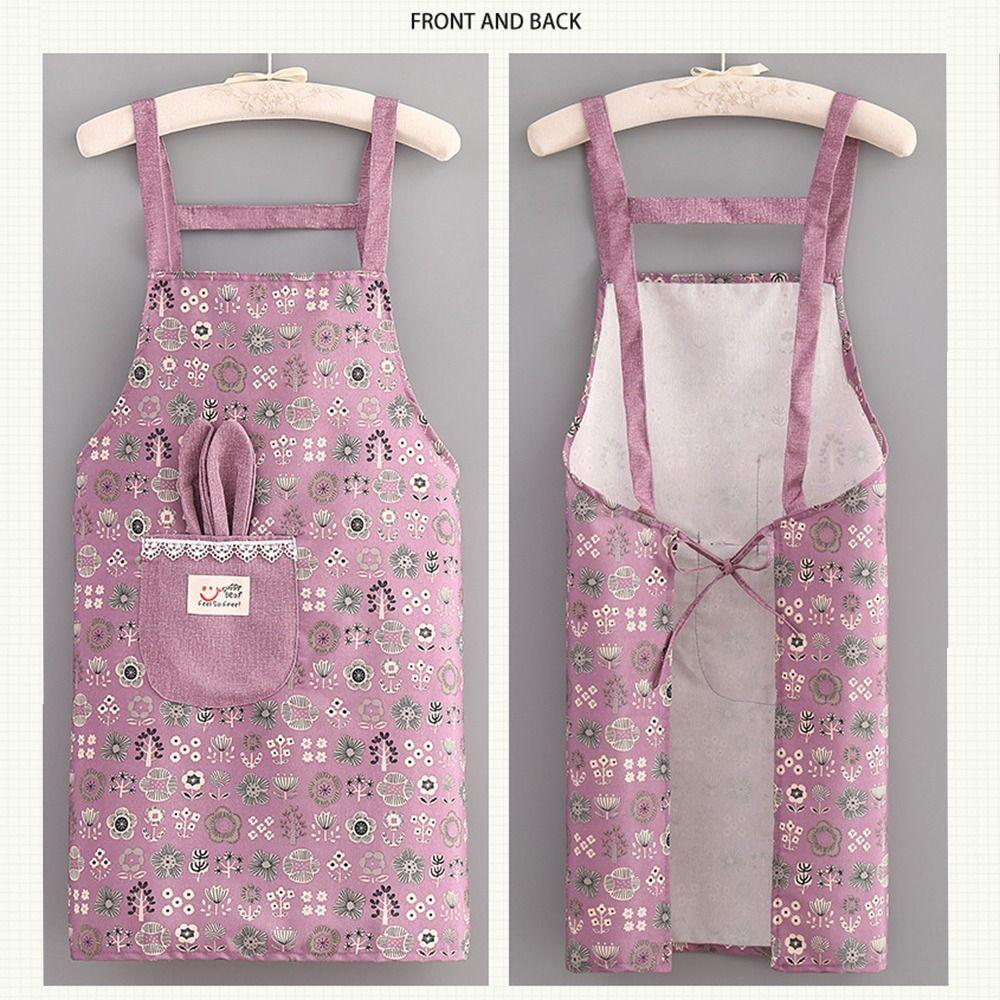 2Pcs Canvas Kitchen Cooking Apron Breathable Household Suspender Work Dress Protective Adjustable Long Sleeve Apron