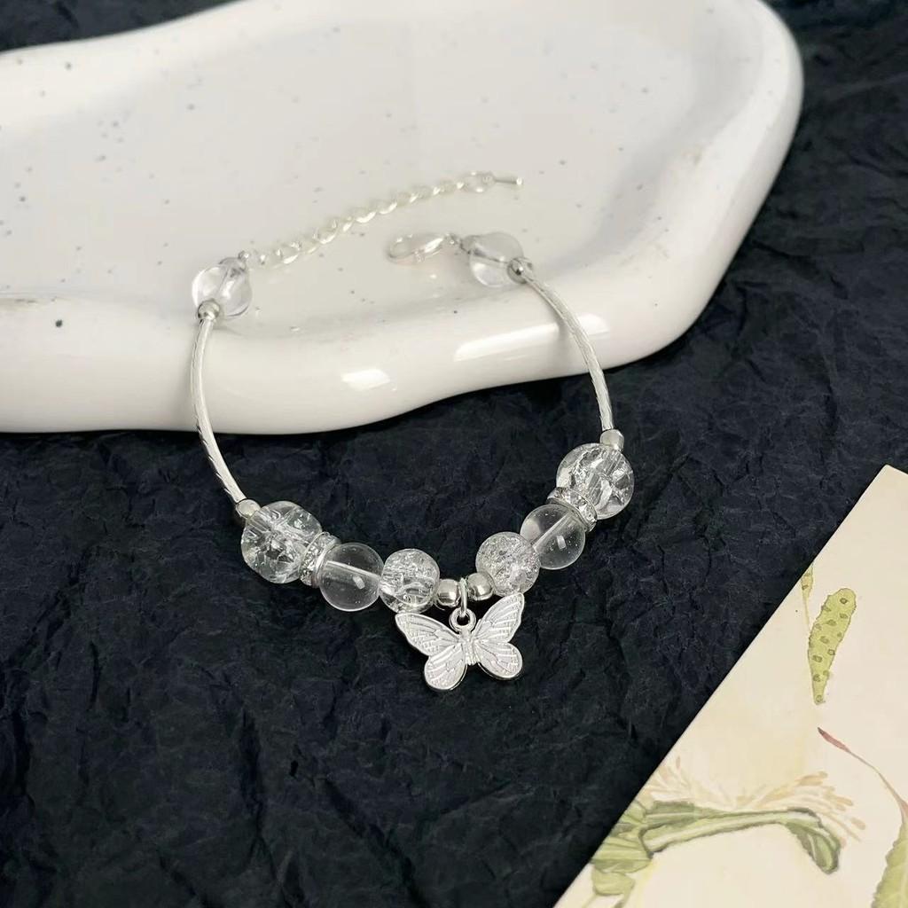 Sophisticated Silver Butterfly Bracelet Elegant Glass Beads Chinese Tradition