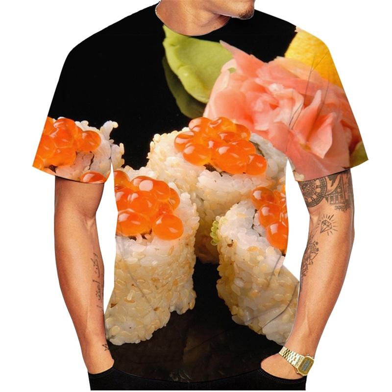 Salmon Fillet Sushi T-Shirts Funny Food Graphic 3D Print Men's Casual Short Sleeve T-shirts - Soft Medium Stretch Fabric Summer Relaxed Fit Clothing