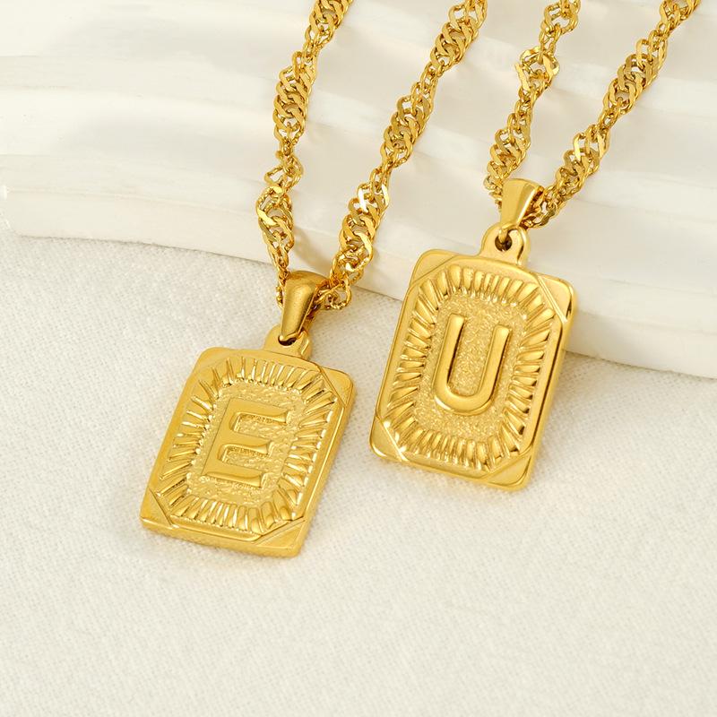 Men's 18K Gold Square Stainless Steel Alphabet Pendant Necklace