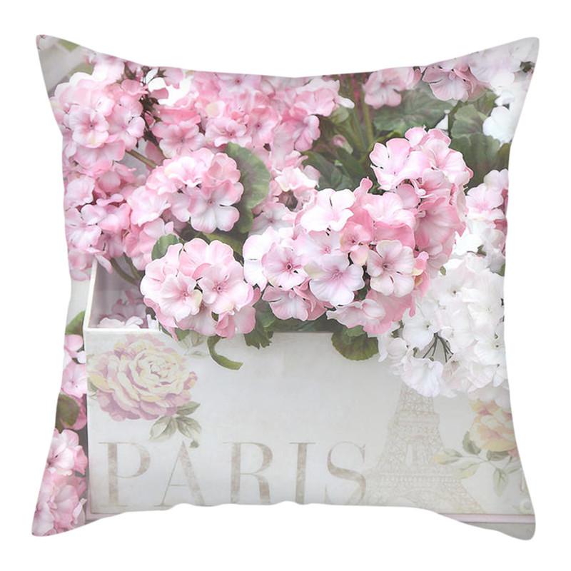 Capas de Almofada RZN Planta Flor Rosa Capas de Almofada Algodão para Quarto Sofá e Cadeira Capas de Almofada Decorativas 45*45cm