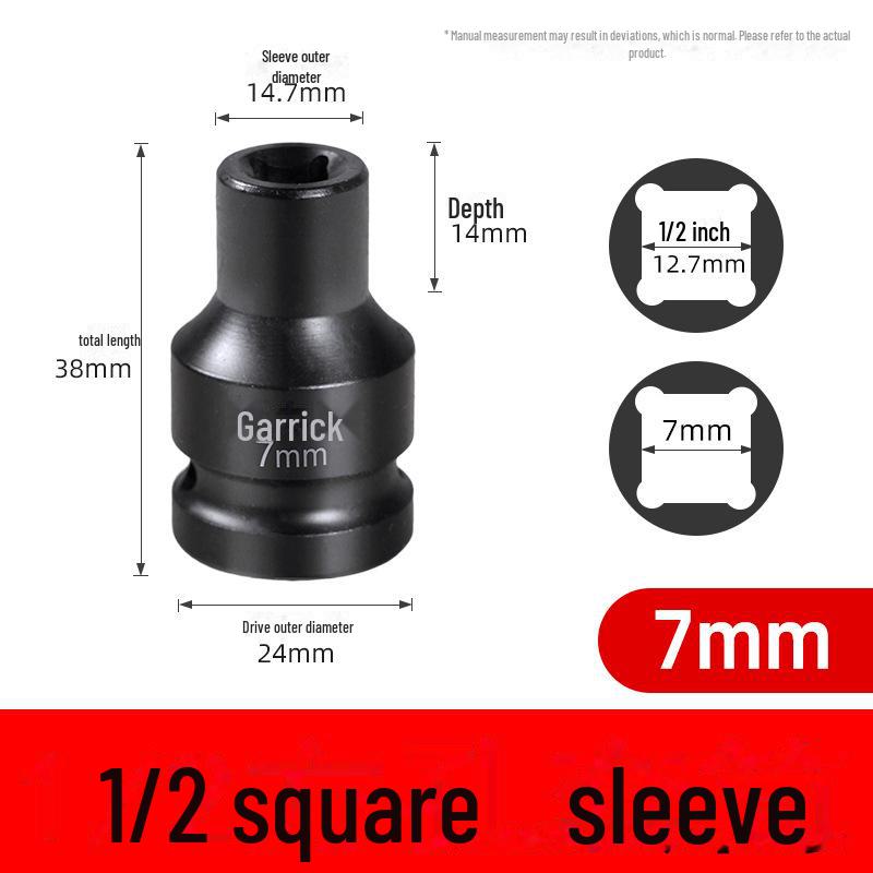 Viereckige Stecknusshülse mit Vierkantkopf, zwei äußere Vierkantlöcher, 22/24 Dafei, 12,5 mm, kleiner Luftkanonenschlüssel.
