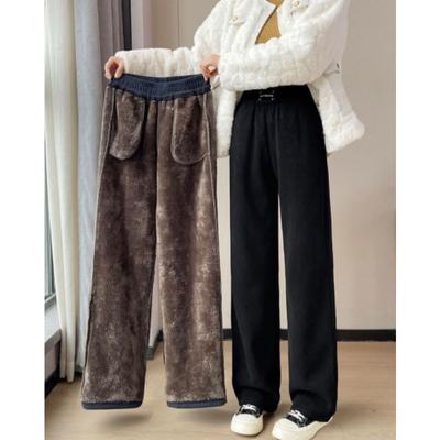 Zimní široké kalhoty dámské podzimní plyšové kalhoty ženy extra silný jehněčí fleece teplé rovné korejské kalhoty joggers ženy