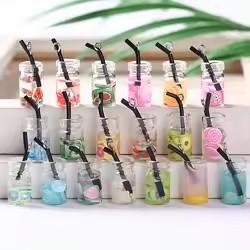 Hot Sale Miniature Fruit Beverage Drinks Bottle Charms Small Glass Material Resin Pendant for Earring Jewelry Making Souvenirs