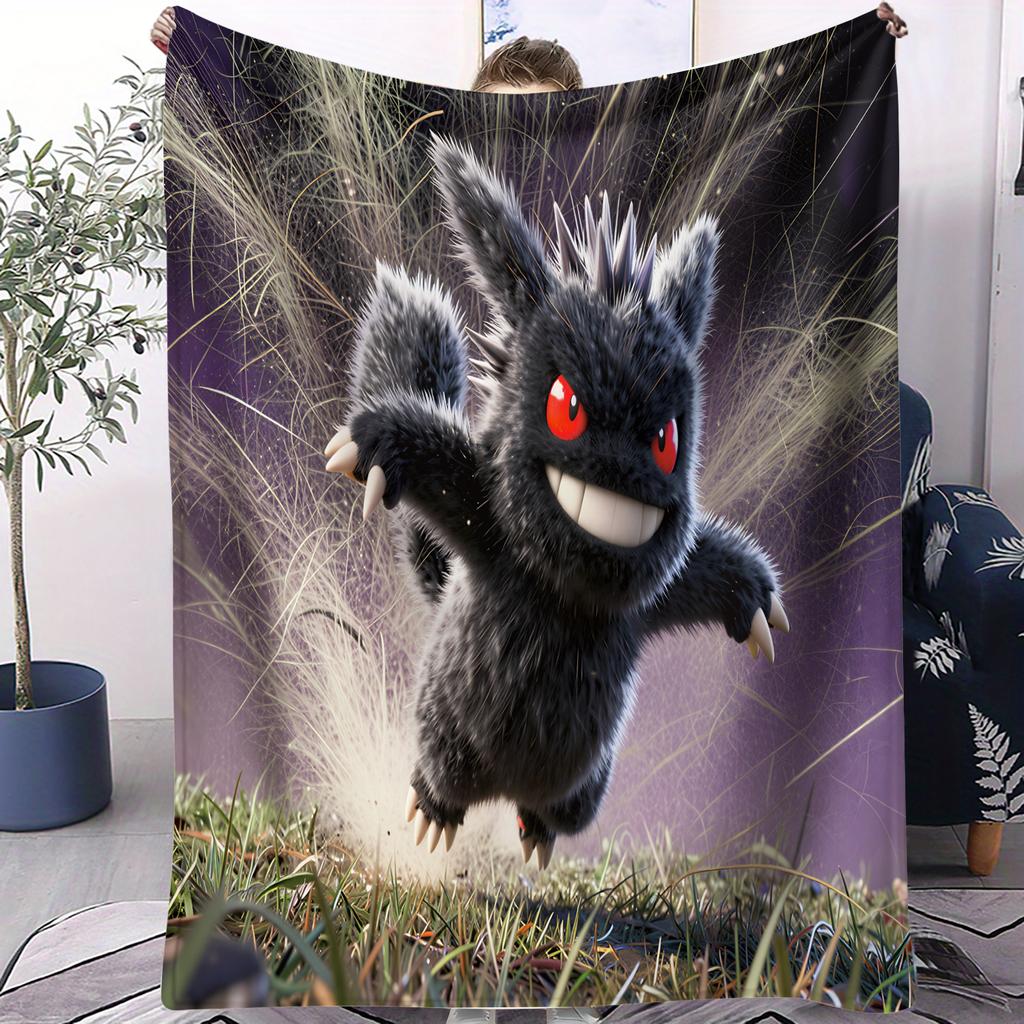 Cartoon Pikachu Bulbasaur Printed Flannel Blanket For Office Travel Comfort Leisure Camp Multifunctional Universal Blanket Gife