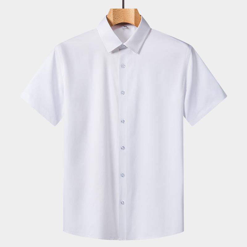 Men's Gray Short Sleeve Button Down Shirt - Ice Silk Casual Business Formal Summer Top