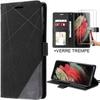 Coque de protection pour Samsung Galaxy S21 Ultra - BOOLING - Effet Cuir Noir - Portefeuille - 2 Verres Trempés