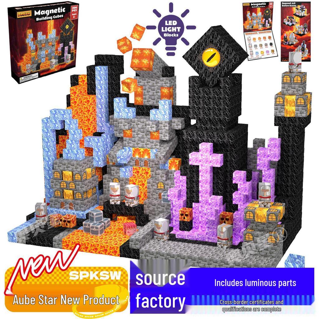 Pink Castle Cube Magnetic Building Block Set - STEM Educational Toy