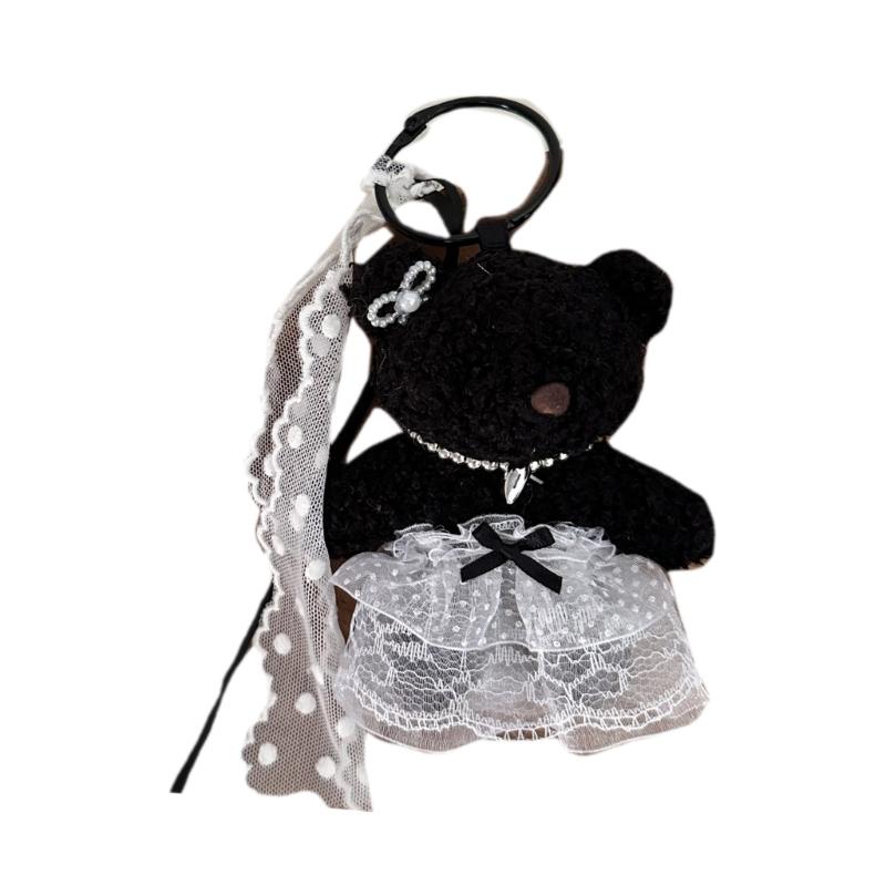 Elegant Plush Bear Keychain Charm Keyring Soft Furry Animal Pendant for Backpacks and Bags Fashion Accessory Decoration