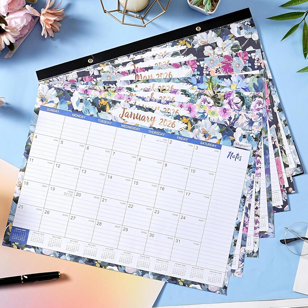 2026 Desk Calendar - JAN 2026 - DEC 2026, 2026 Calendar, Large Desk Calendar with Corner Protectors, 18-Month Calendar with Reference Calendars, for