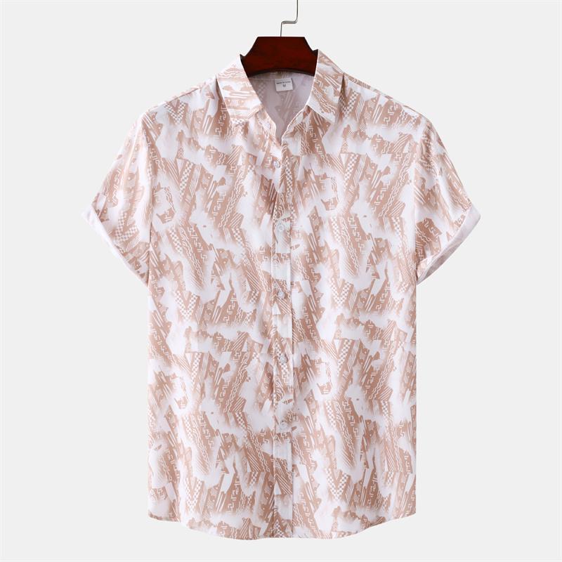 Hawaiian Shirt Men Summer Short Sleeves Tops Beach Street Lapel Blouse Male Clothes