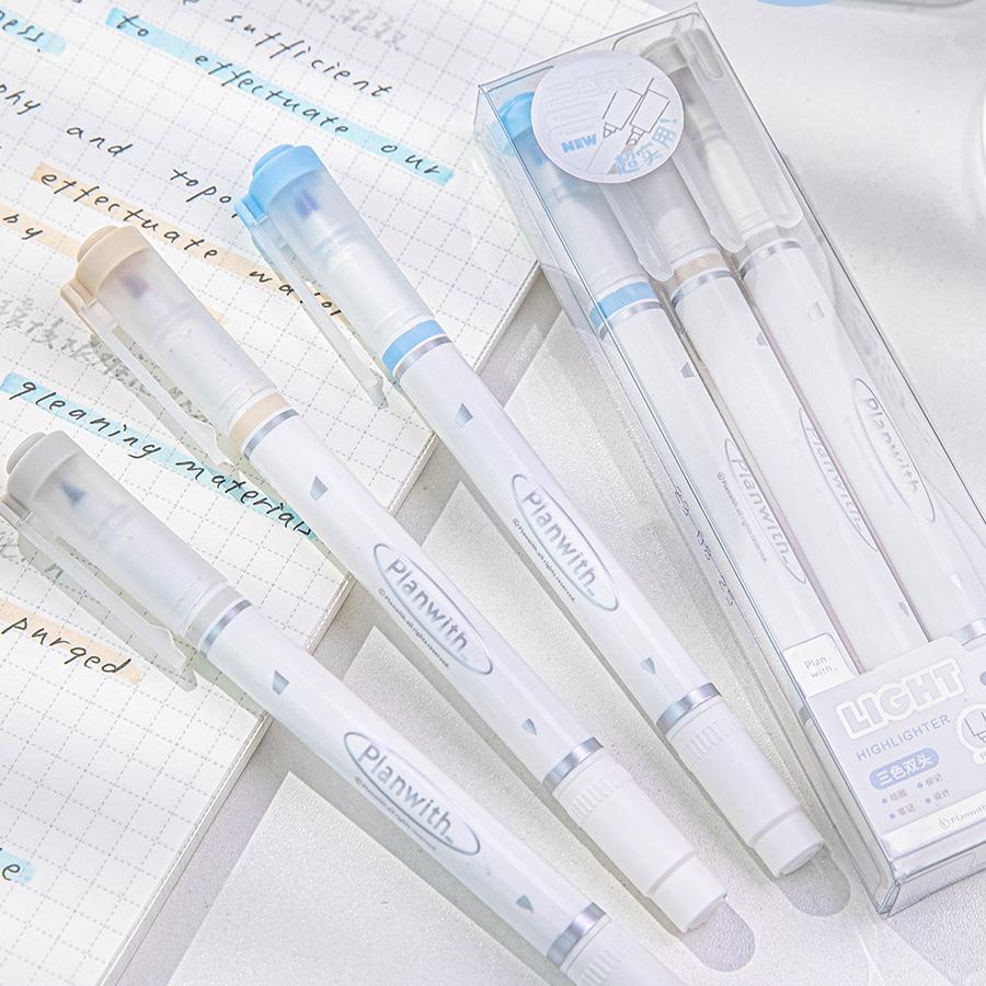 3pcs Double Ended Highlighter Pens Set Juicy & Light Color Marker for Reading Drawing Art Painting