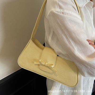 Textured Underarm Bag 2025 Summer New Women's Bag Retro Bow Handbag Try Niche Shoulder Bag