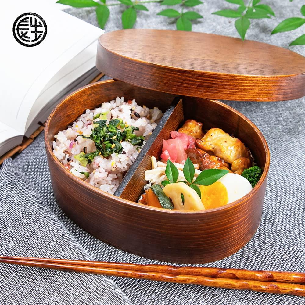 Osaka Choseido Magewappa Bento Single Lunch Bonus Brown Band Box, Oval, Tier, Divided, Band, Included, Large, 600cc,