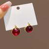 Silver Needle Red Heart Pearl Drip Stud Earrings: French Retro Vintage Ear Cuffs for Autumn and Winter.