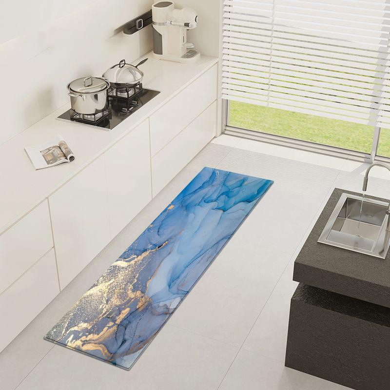 Blue Watercolor Kitchen Mats For Floor Anti-slip Soft Sponge Bathroom Rug With Abstract Print Bedroom Mat Bedside