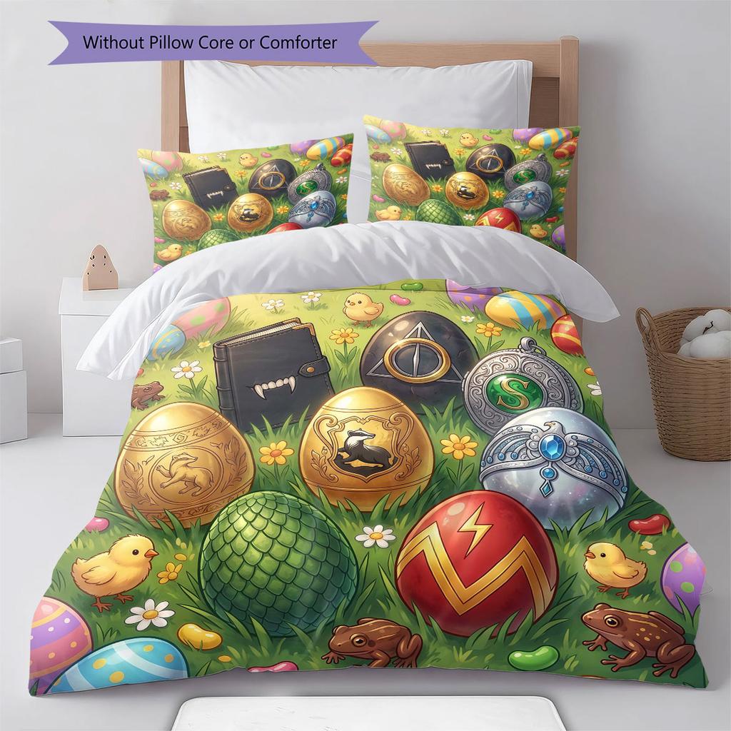 Magical Easter Egg Pattern Bedding Quilt Set Quilt Cover Pillowcase Home Decoration Birthday Gift (1 * Duvet Cover + 2 * Pillowcase, Without Core)