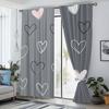 2pcs Heart Print Curtains Pink White Black Love Pattern Romantic Style Polyester Window Drapes for Bedroom Living Room