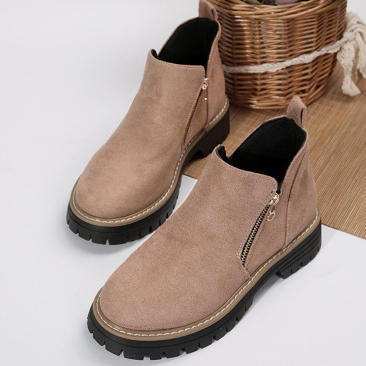 

2025 ботинки Мартина с круглым носком и боковой молнией, короткие ботинки на толстой подошве, новые осенние, большие размеры 36-43, женские короткие ботинки, женские 43 розовый