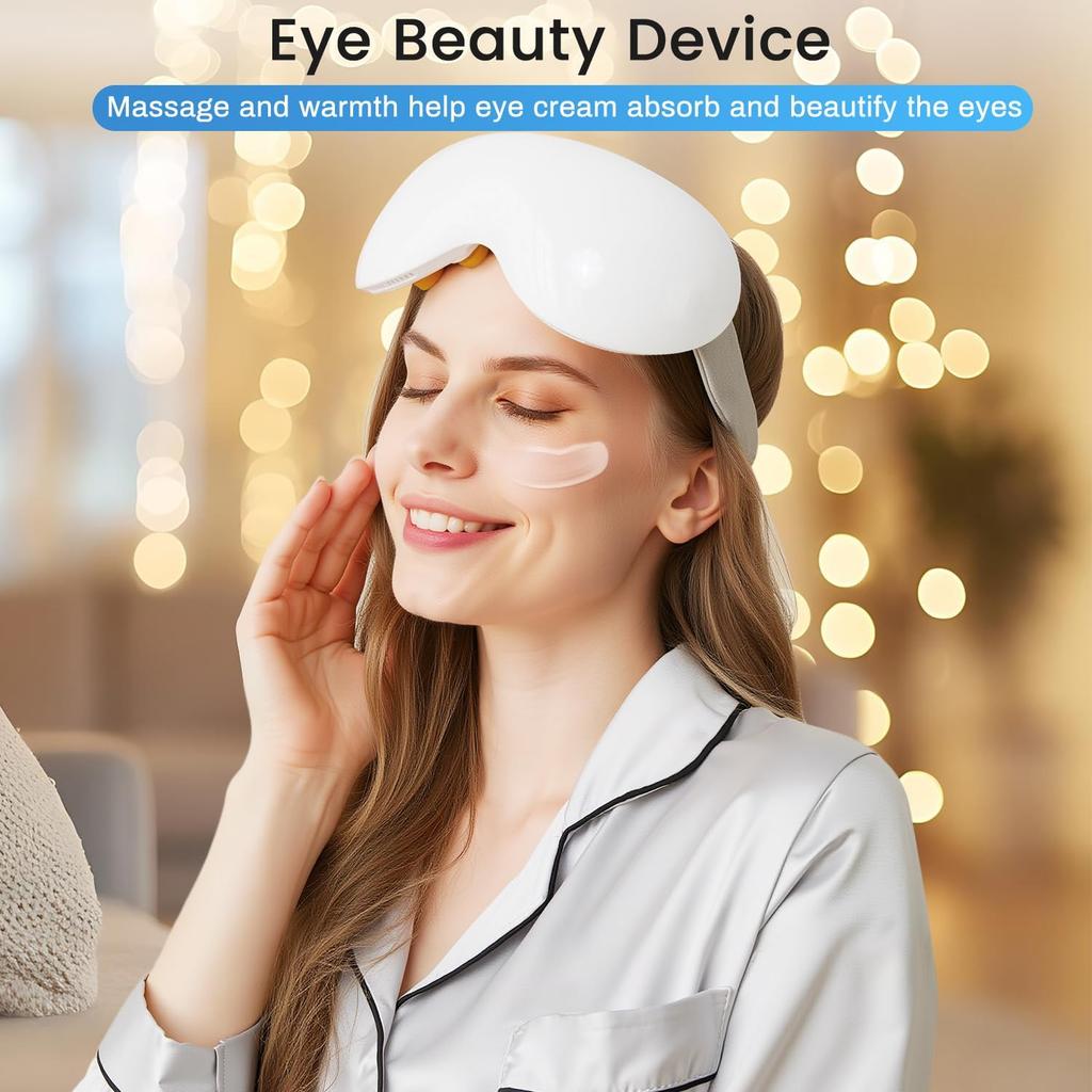 Eye Massager with Heat and Cooling 12 Vibration Node Rechargeable Eye Care Device with Bluetooth for Puffiness and Improve Sleep