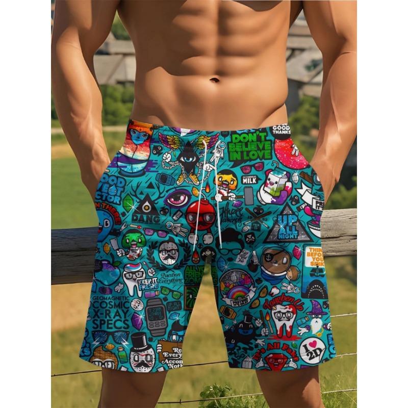 Pantalones Cortos Casuales de Playa para Hombre Estampado de Llama Azul 3D Secado Rápido Cintura con Cordón