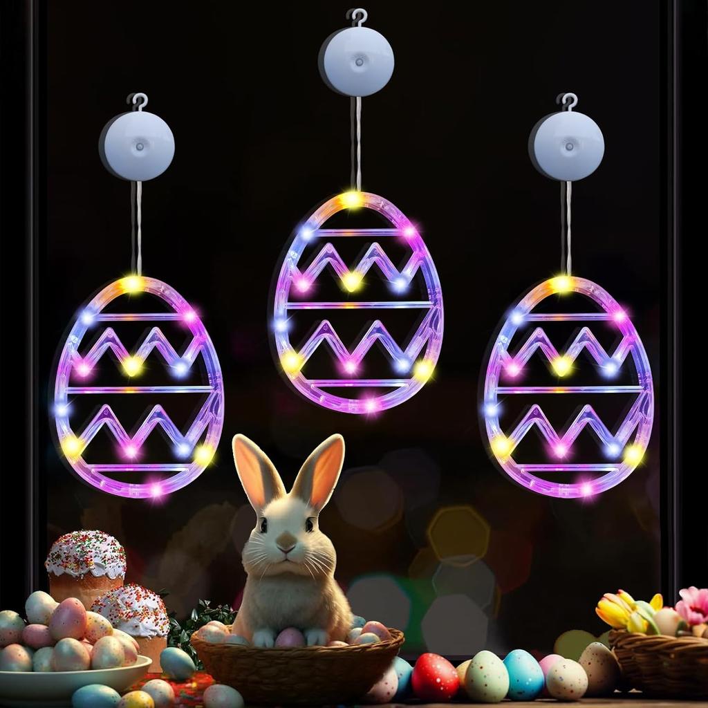 Easter Decoration Window Lights Easter Color Egg Lights With Suction Cup Easter Hanging Decorations for Indoor Outdoor Home Door