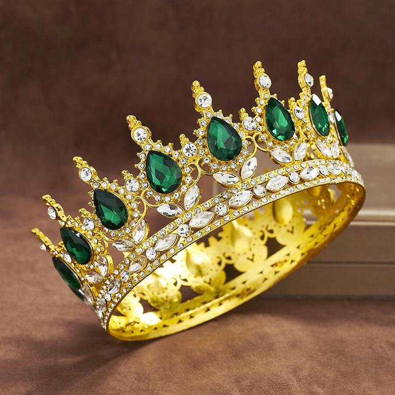 Luxury Color Baroque Queen Crown Colorful Sparkly Rhinestone Wedding Crown Bride Princess Full Round Tiaras Headband Headpieces