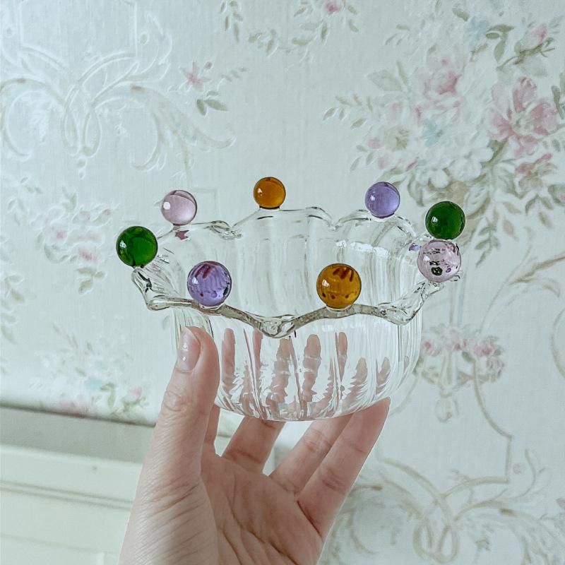 Ins Creative Glass Bowl Crown Fairy Bowl High Borosilicate High Temperature Resistant Glass Bowl Dessert Salad Oatmeal Yoghurt