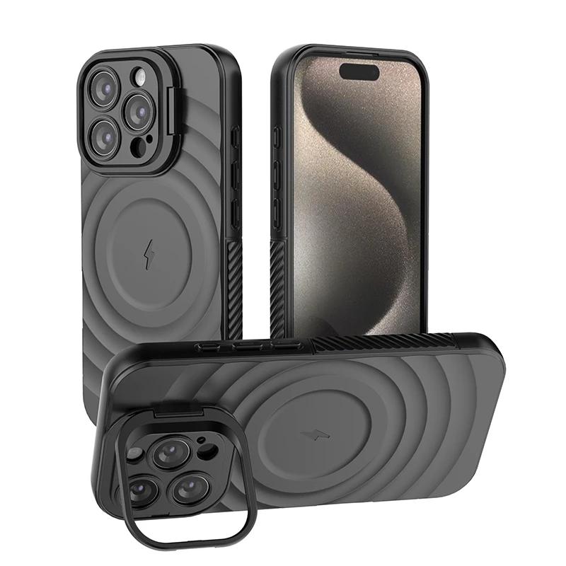 

Ripple Matte Armor For Magsafe Magnetic Wireless Charge Case For iPhone 16 15 14 13 Pro Max Plus Camera Fold Stand Protect Cover For iphone 15 pro
