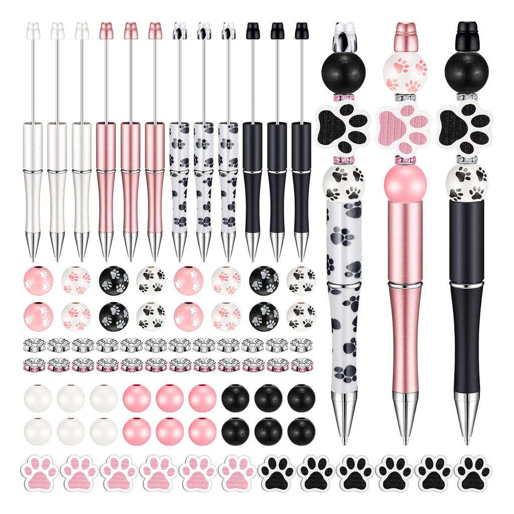 82Pcs DIY Beadable Ballpoint Pen with Craft Beads, Rhinestone Beads