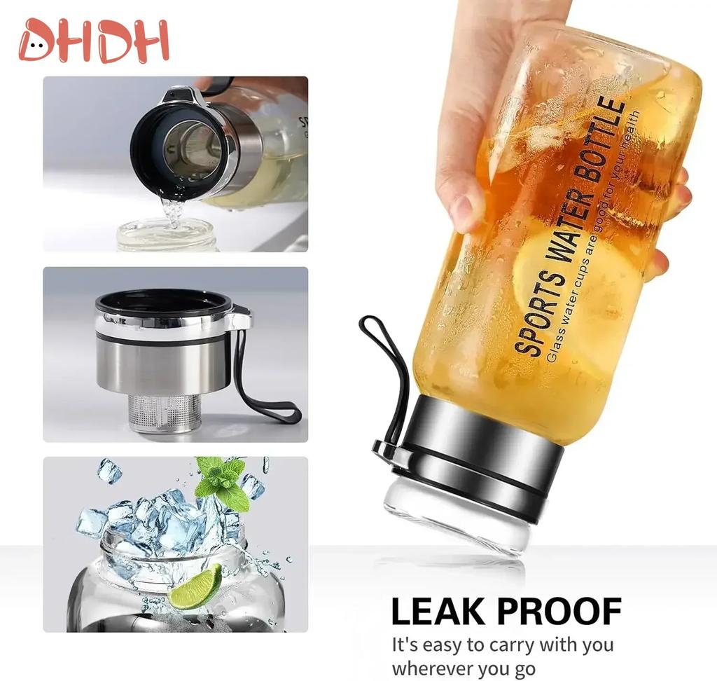 750-2000ML Große Kapazität Glaswasserflasche Transparent Milch Saft Becher für Tour Outdoor-Sport und Reise Auslaufsichere Glasflasche