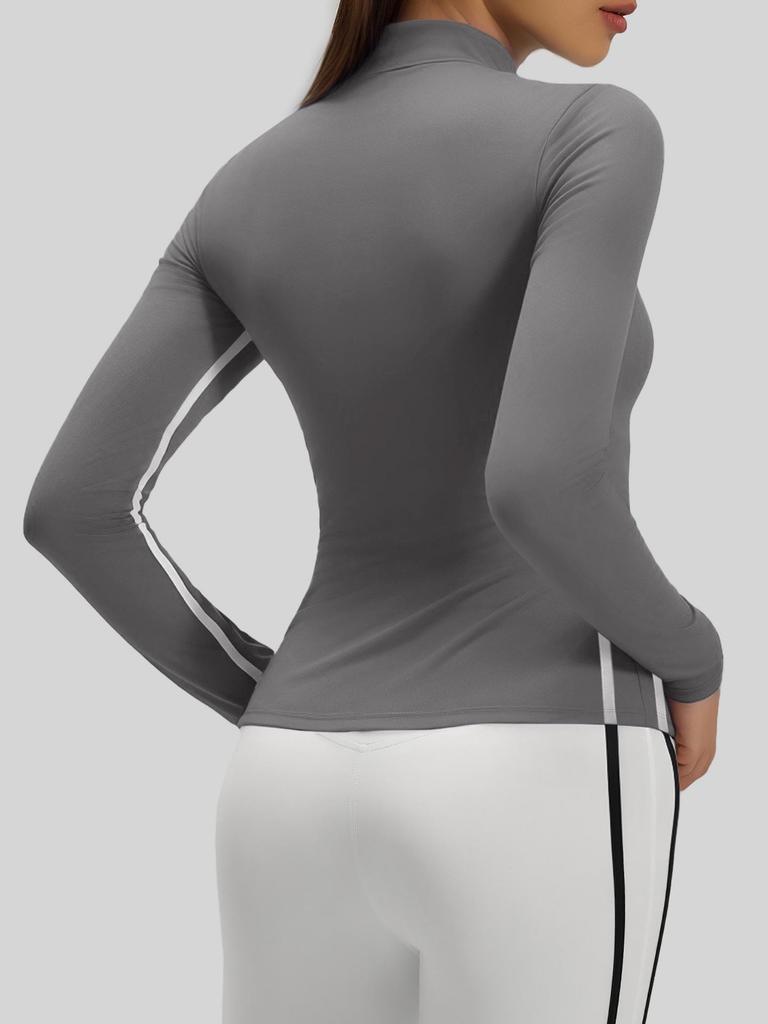 Women's Autumn & Winter Stand-up Collar Yoga Jacket, Waist-cinching Slim Fit, Long-sleeve, Outdoor Sports, Double-stitched Color-block Design.