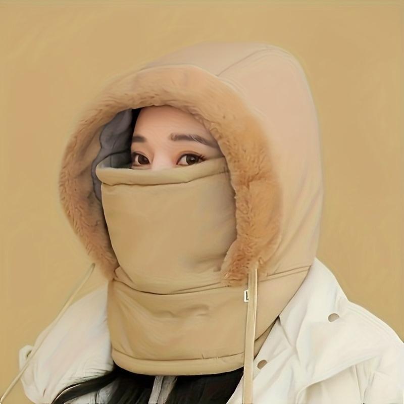 

1pc Winter Cycling Hat with Scarf, Thickened Fleece Lei Feng Ear Flap Hat for Women, Integrated Cold Weather Ski Headcover хакі