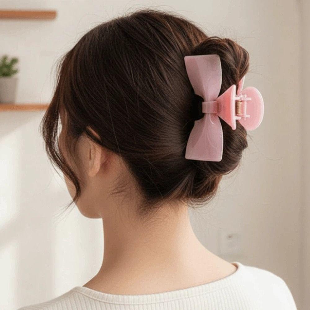 Sweet Acetic Acid Hair Claw Waterproof Contrasting Colors Bow Hairgrips Bownot Shark Clip  Women