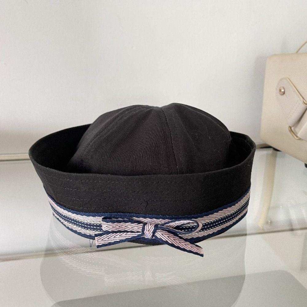 Spice Girl Bow Sailor Caps Flip Brim Y2k Berets Fashion Women's Navy Hat  Streetwear