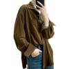 Vintage Langarm Cordhemd Herbst Und Winter Frauen Kleidung Mode Drehen Unten Kragen Bluse Casual Tasche Mantel Tops 30247