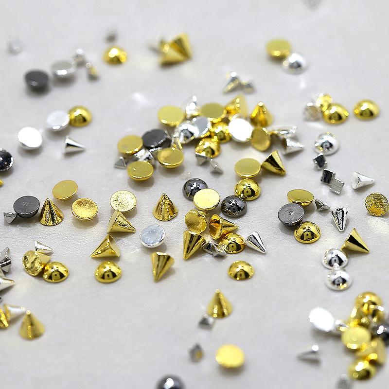 6 Grids Punk Nail Rivets Silver Gold Black Mixed Size Metal Bead Studs Round Cone Nail Art Charms Nail Parts Diy Decoration