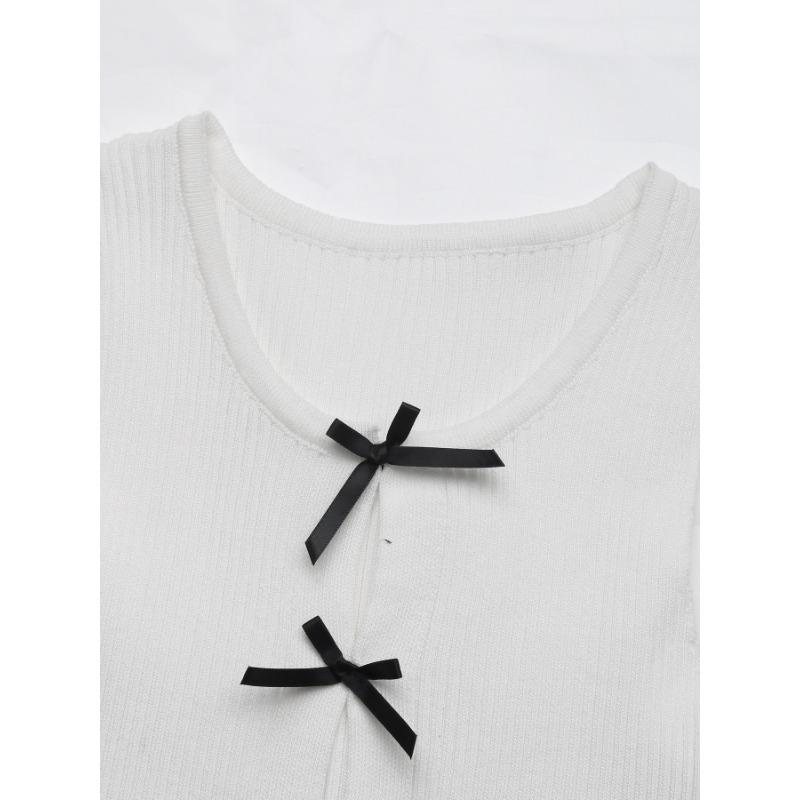 Spring Summer Women's Solid Colour Bowknot Collage Design Sexy Hollow Hottie Slim Tank Top