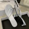 Fashion SUOJIALUN 2025 Summer New Brand Slipper Fashion Narrow Band Slip On Flip Flop Shoes Thin Low Heel Outdoor Dress Sandal Slides Sh