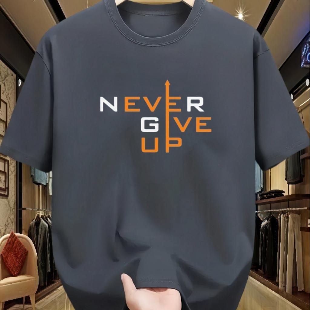 Never Give Up Graphic Tee Men Women Cotton Short Sleeve Breathable Daily Casual TShirt