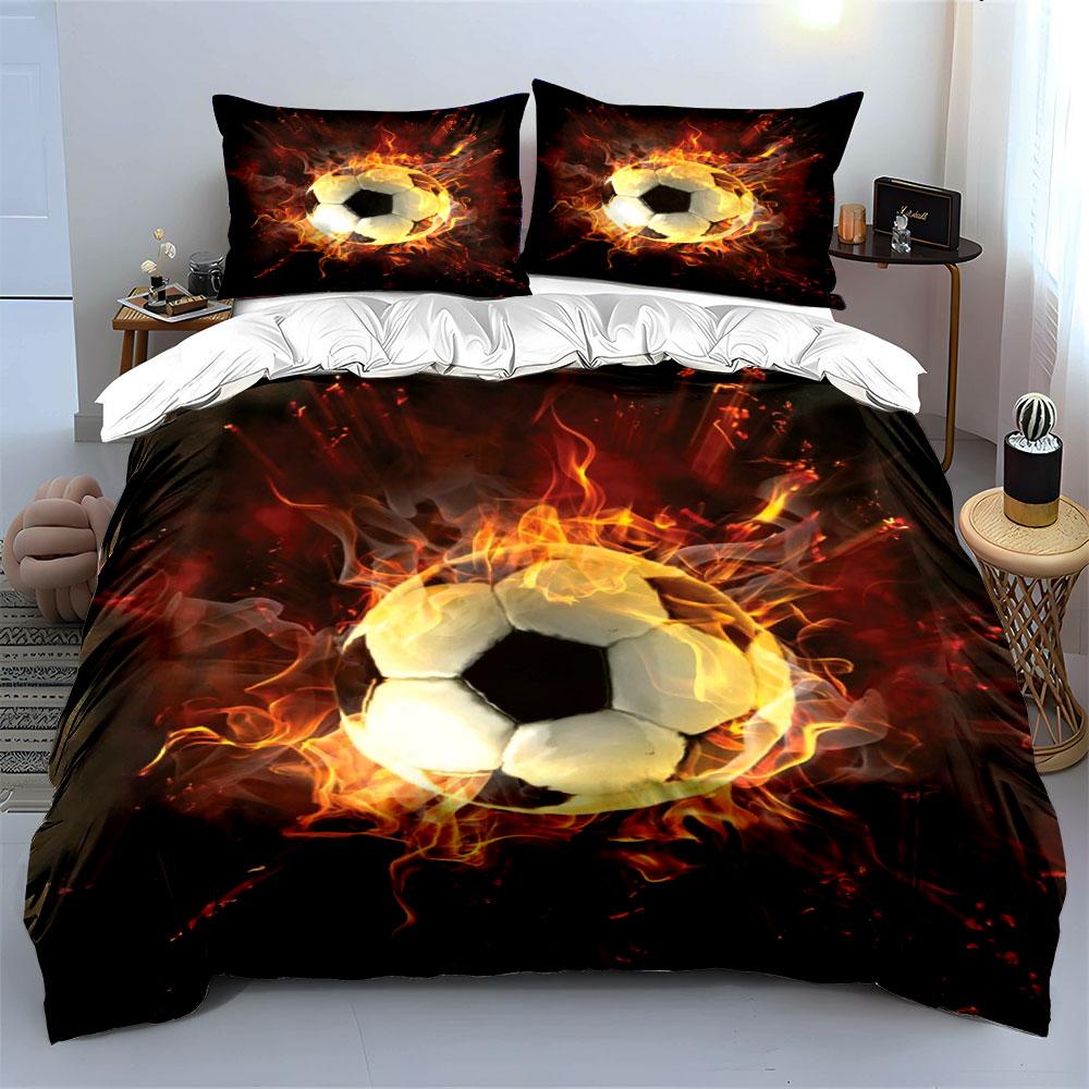 Flaming soccer ball design. Bedding sets Duvet cover sets Duvet covers Pillowcases(1 * Duvet Cover 2 * Pillowcases without duvet insert)