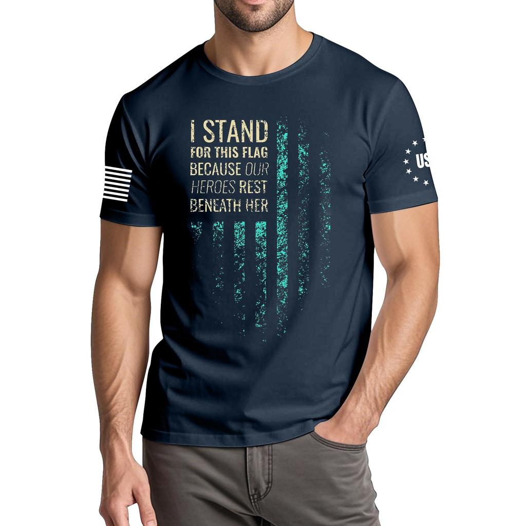 Men's Fashionable Casual Independence Day Printed Round Neck Short Sleeve T-Shirt Top