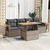 5 Piece Garden Sofa Set with Cushions Grey Poly Rattan & Acacia