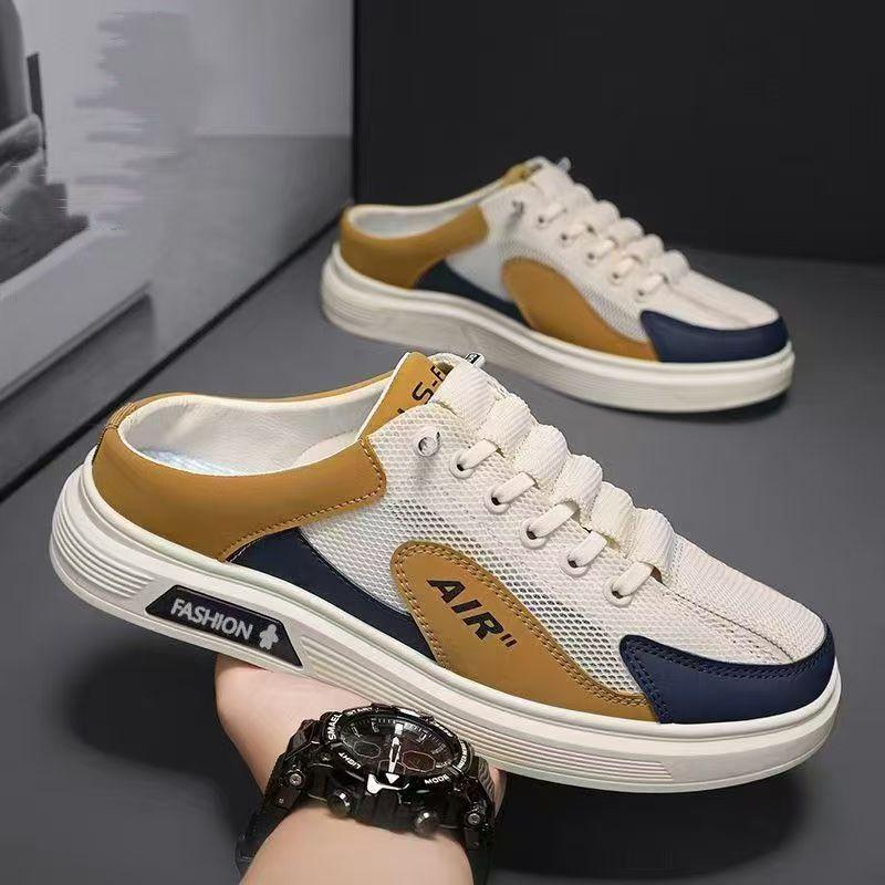 Summer New Breathable Sports and Leisure Board Shoes Mesh Lazy One Pedal Heelless Half Slippers Men's Trendy Shoes