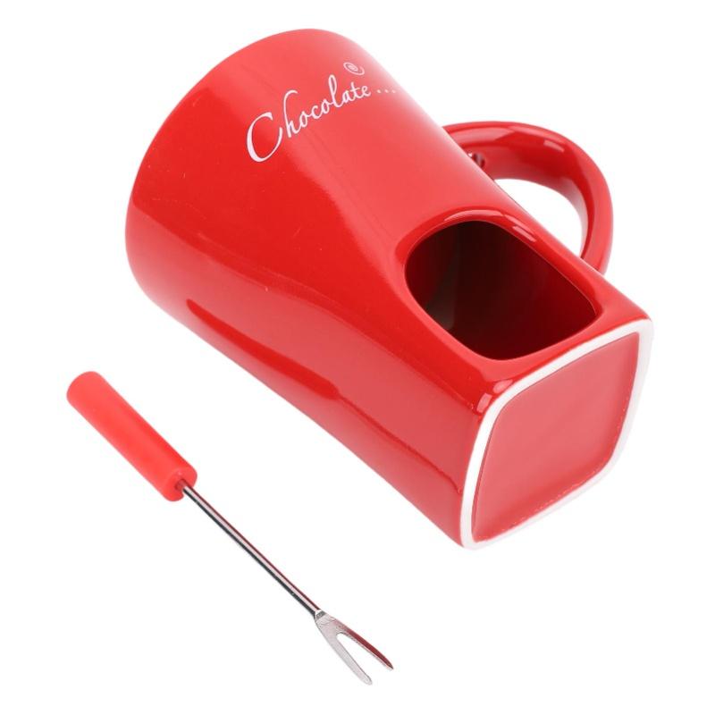 Chocolate Melting Cup Ceramic Chocolate Fondue Mug With Fork For Ice Cream Cheese Butter