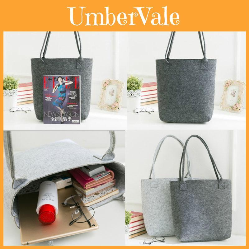Trendy Gray Felt Tote Bag With Soft Texture And Ample Storage Capacity