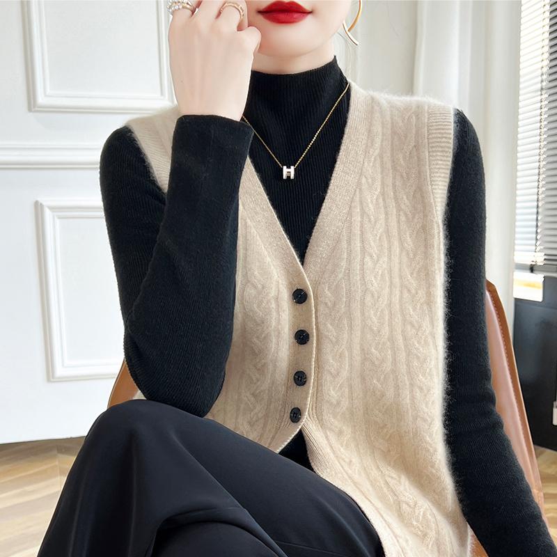 Women's cashmere vest Qinghe cashmere 30% cashmere 70% wool autumn and winter cashmere vest soft and warm