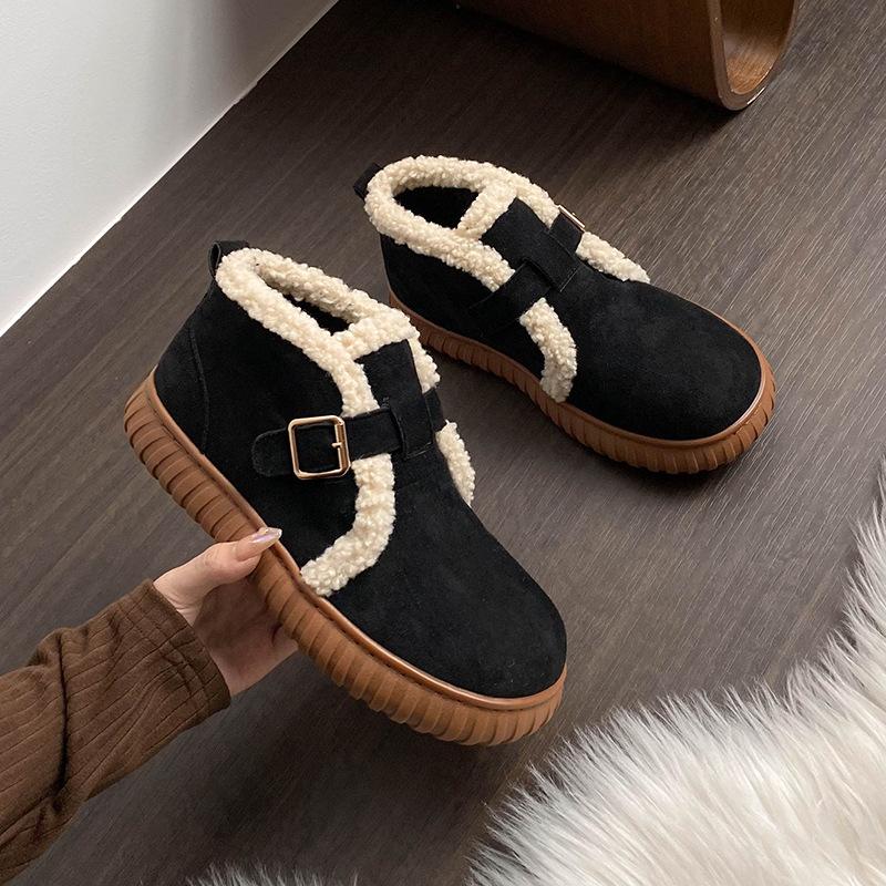 

Thick-soled snow boots women s 2025 new winter velvet thickened thermal cotton shoes lamb wool short boots large size women s boots 33 чорний